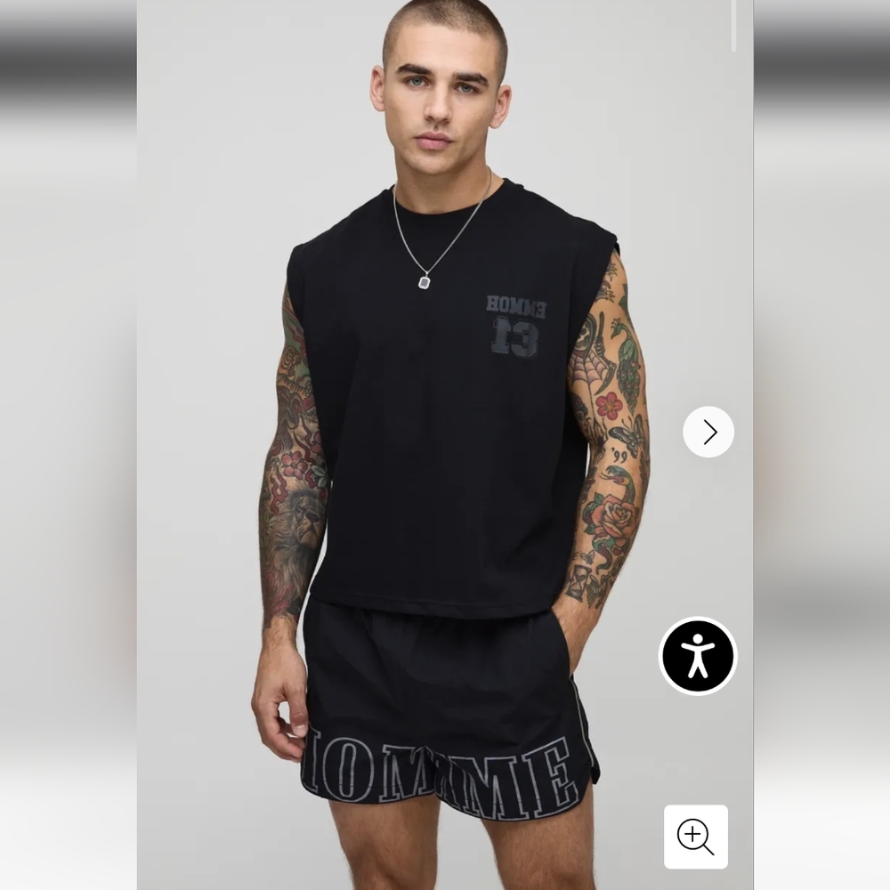 NWT BoohooMan Shrunken Boxy Heavyweight Varsity Tank, Size M - Picture 1 of 6